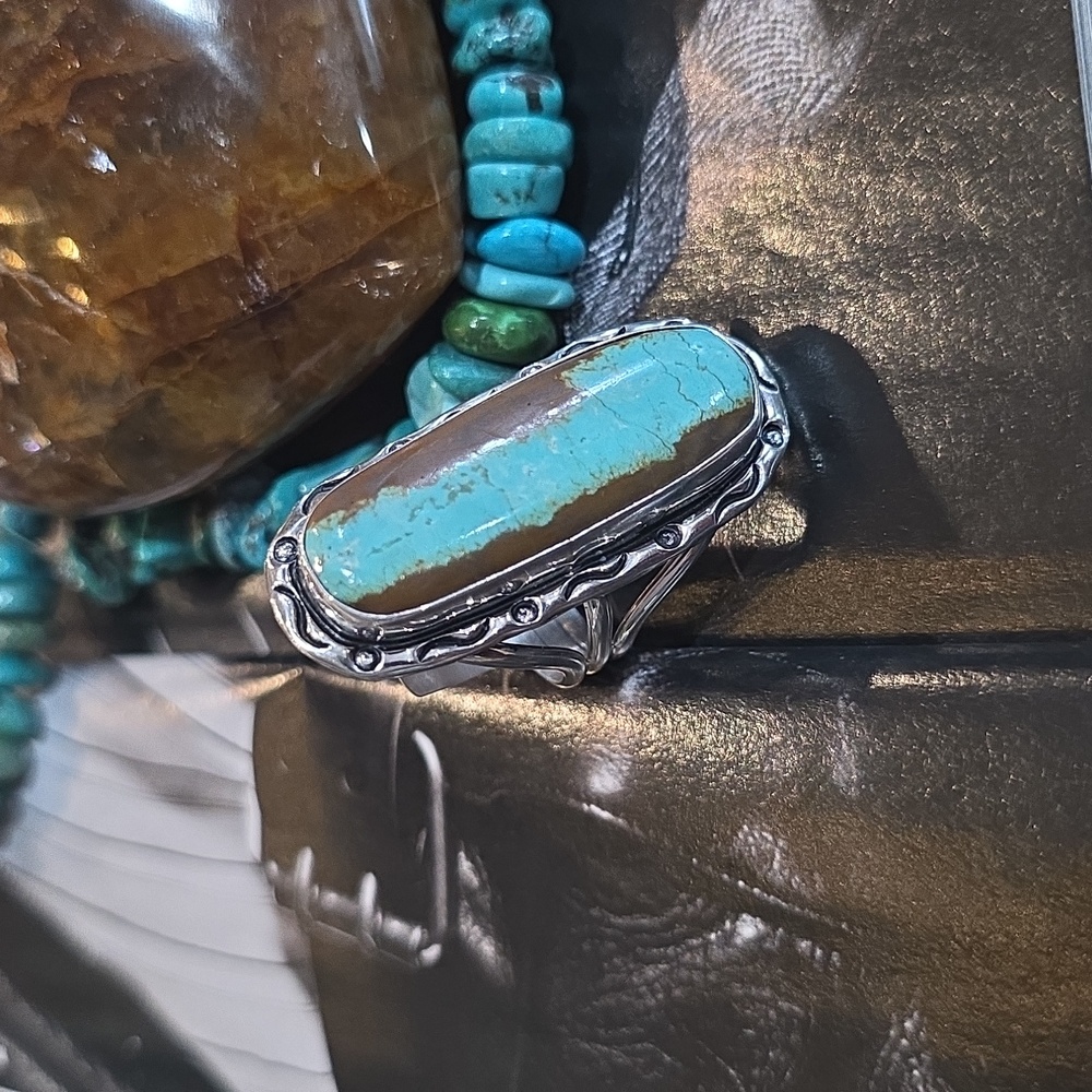 STERLING Silver Turquoise and #8 Stone Ring (Size 10)